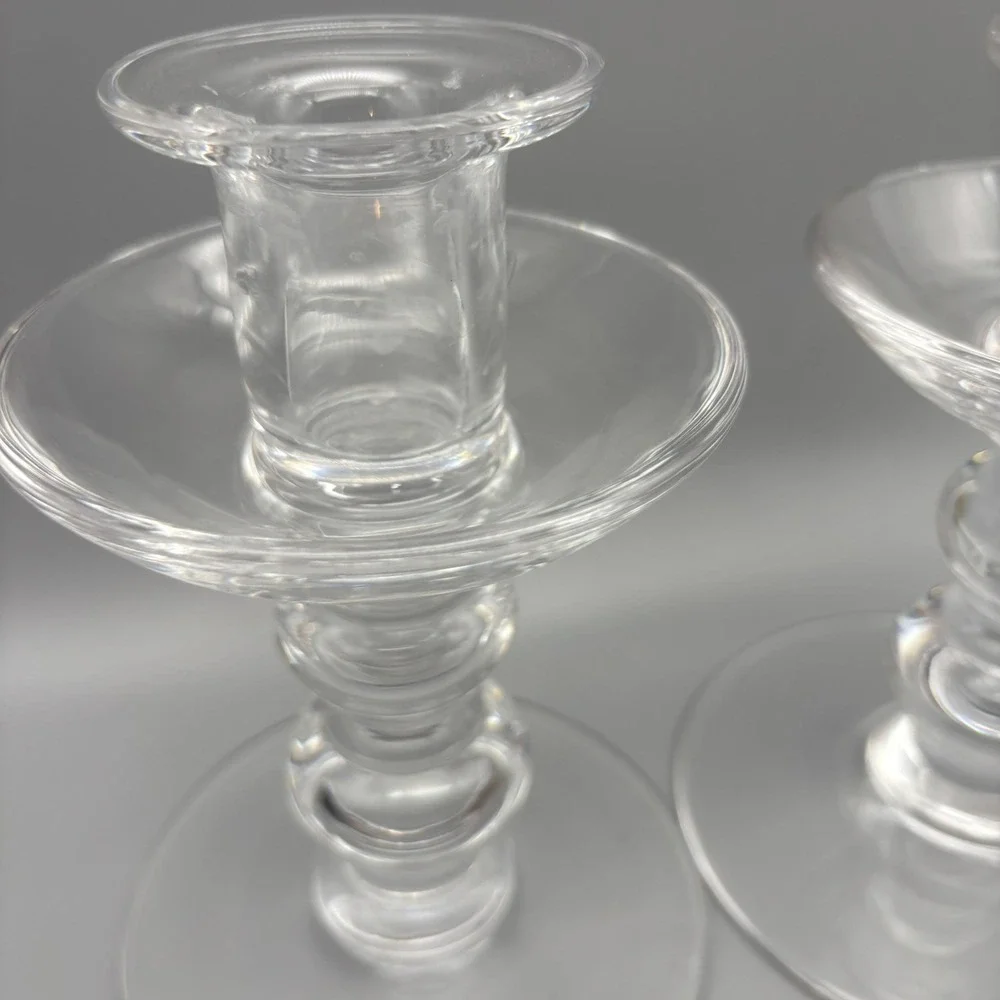 Val‎ St Lambert (2) Crystal Candlestick Holders Signed 7